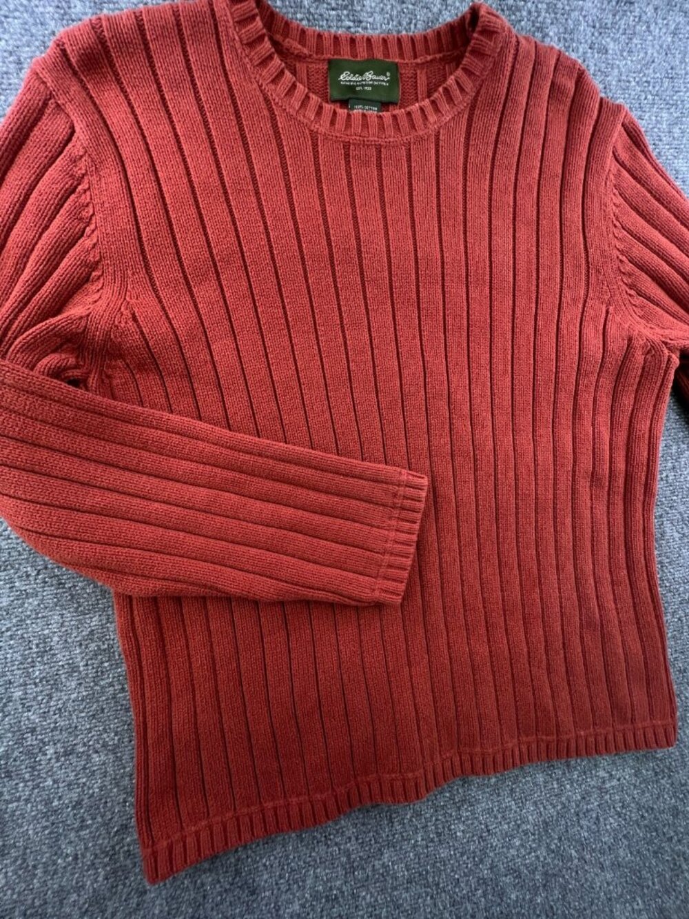 Eddie Bauer Sweater Mens Large Orange Pullover Long Sleeve Ribbed Cotton Adult - Picture 6 of 7